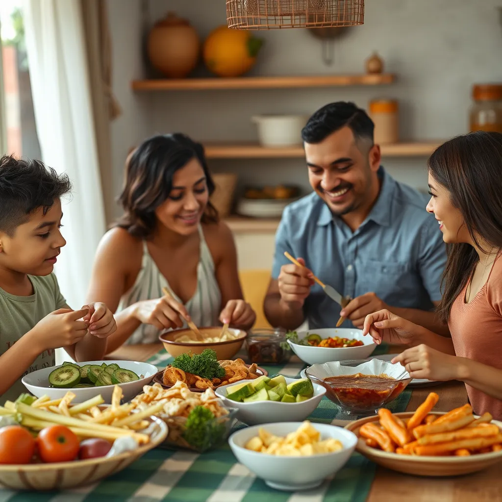 A photorealistic image depicting a family enjoying an active lifestyle together. The family could be playing outside in a park, exercising together at home, or preparing a healthy meal. The image should convey a sense of joy, family bonding, and the importance of healthy habits.