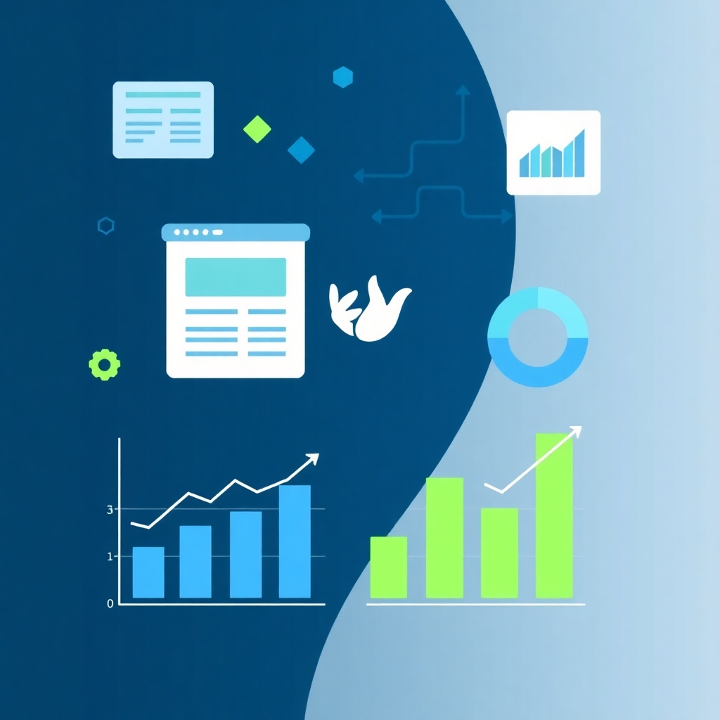 A graphic illustration showcasing charts and graphs representing website traffic, customer engagement, and conversion rates. The Kanko West Inc. logo is subtly incorporated into the design. The background features abstract representations of data streams. The color palette consists of blues, greens, and grays, conveying professionalism and data-driven decision-making.