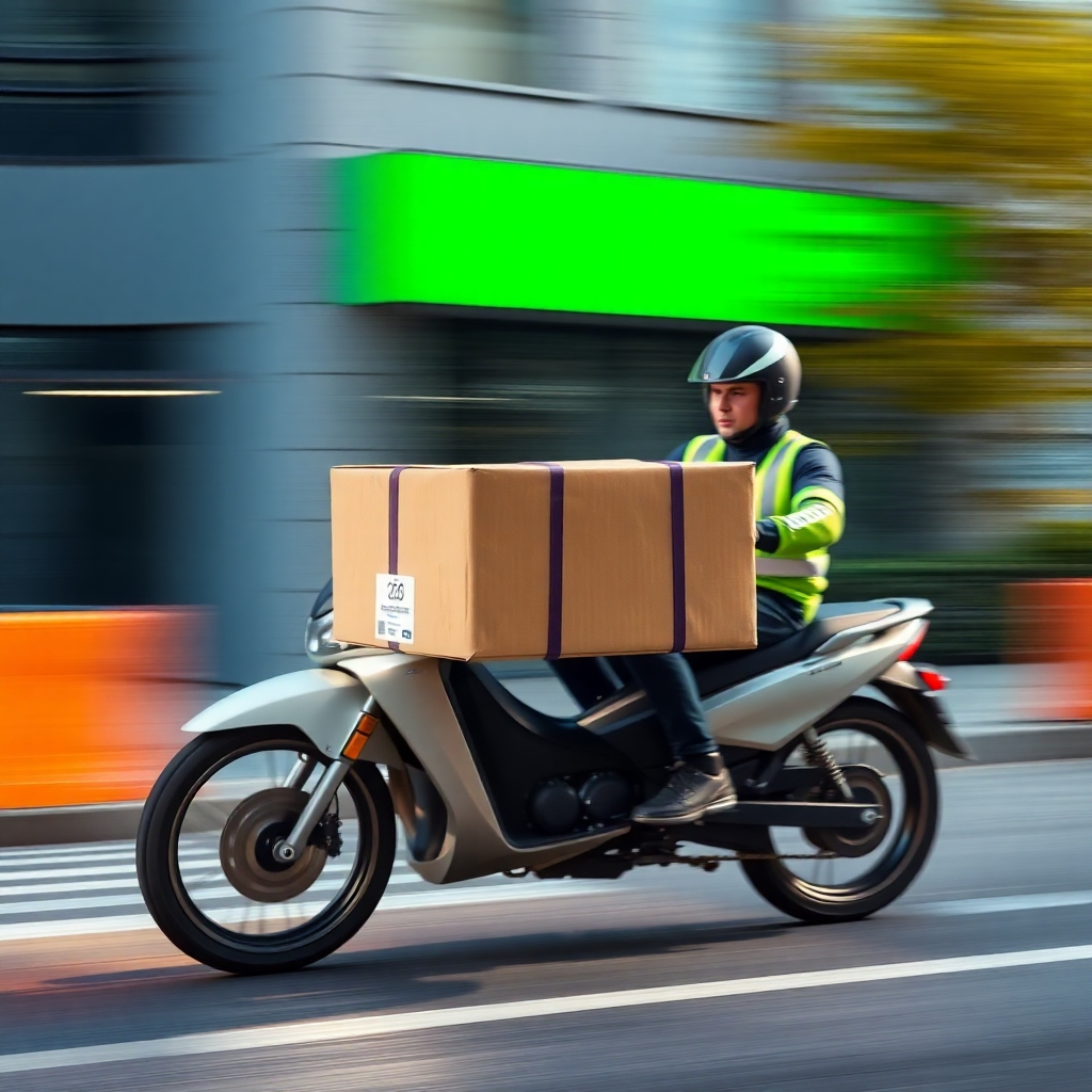 Photorealistic image of a package being delivered. The image should emphasize speed and reliability.