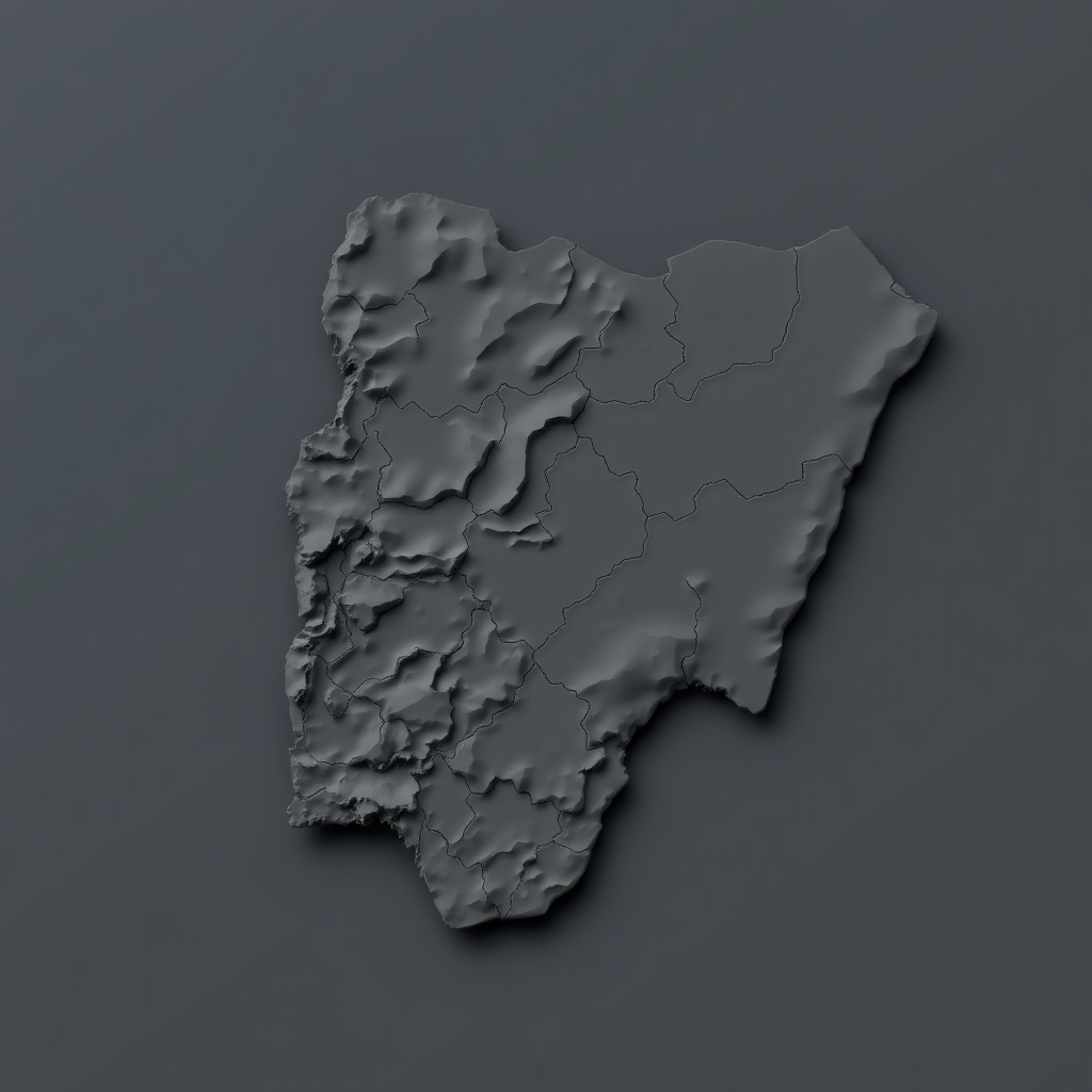 Stylized map of Nigeria showing crisis zones