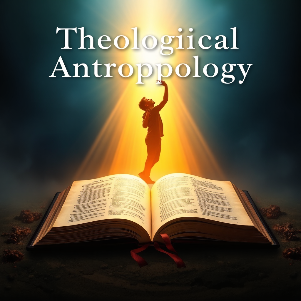 Symbolic representation of theological anthropology with an open Bible and a human silhouette.