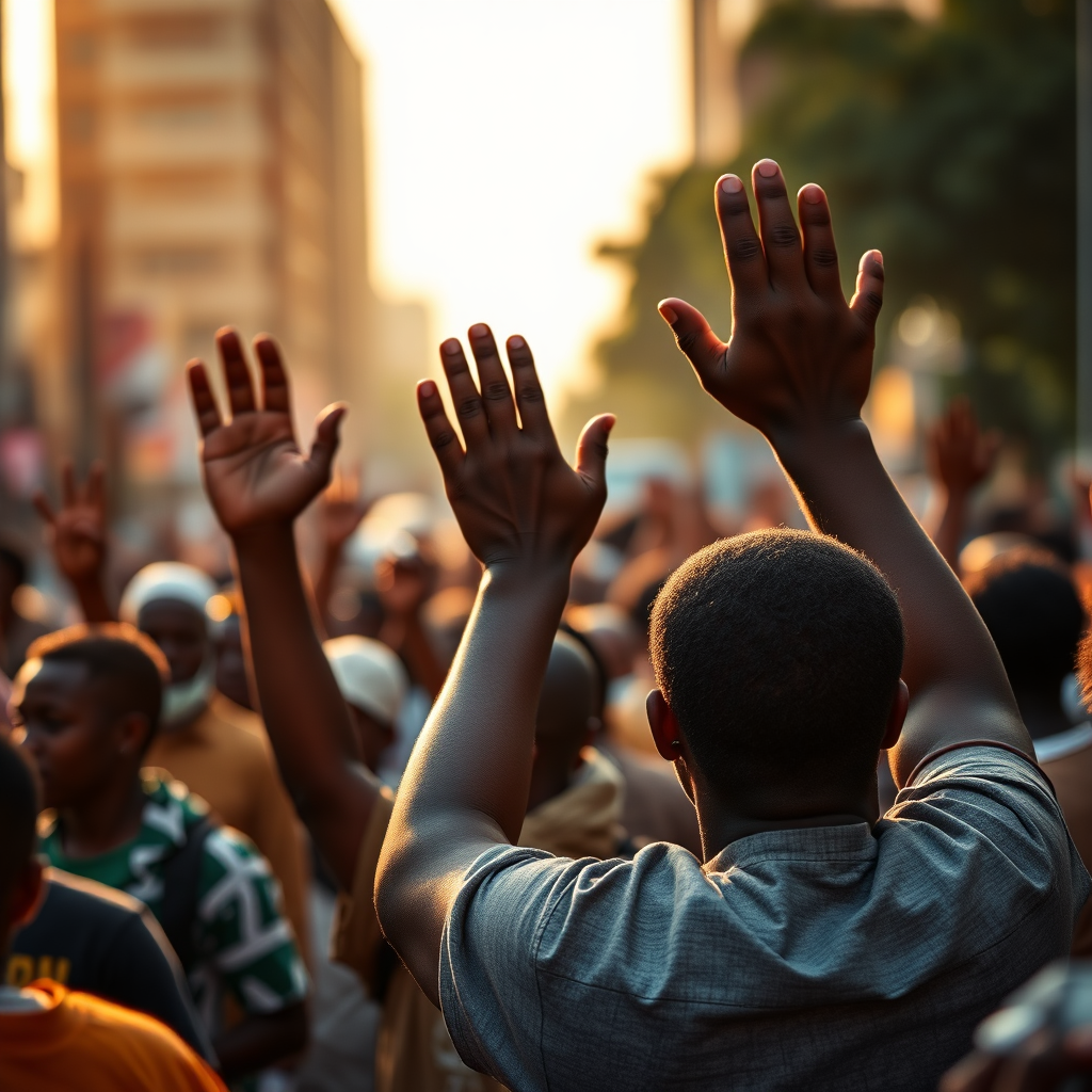 Peaceful protesters holding signs