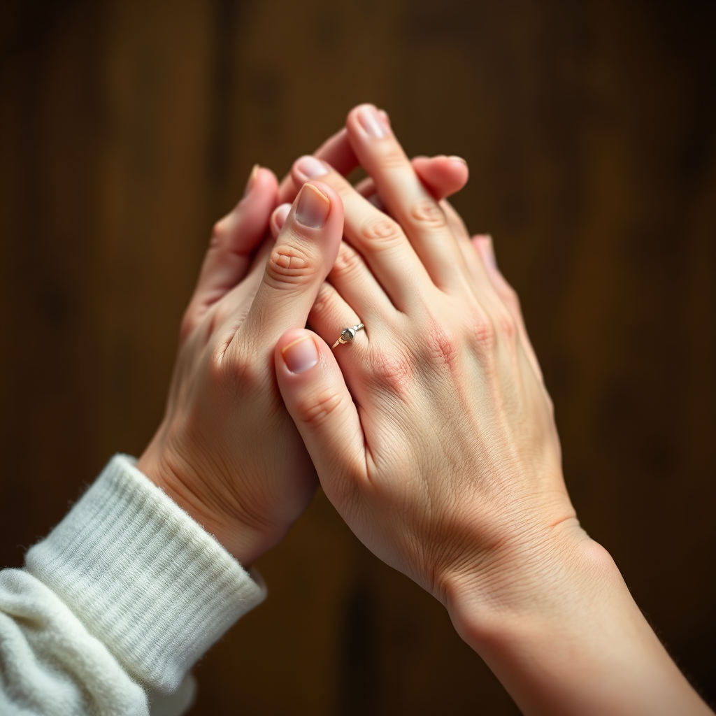 Hands holding gently in a comforting gesture