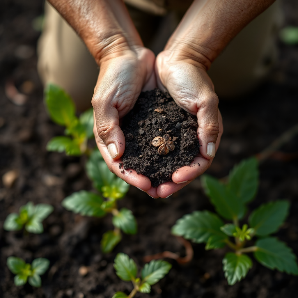 Hands holding soil