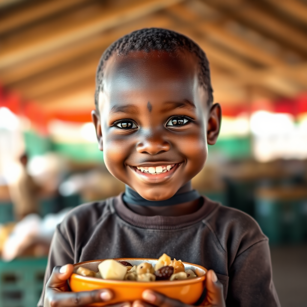 Happy children receiving food