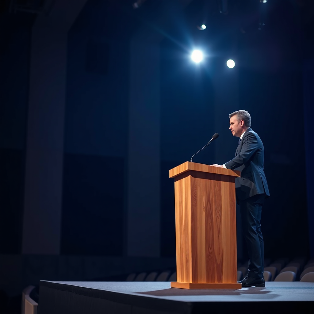 Speaker at annual convention podium