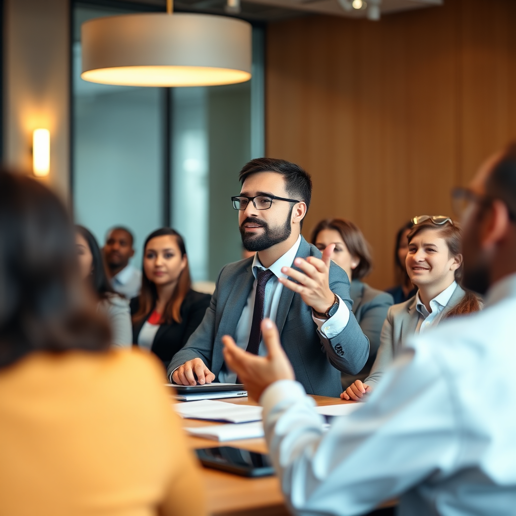 Diverse group of people in a leadership meeting