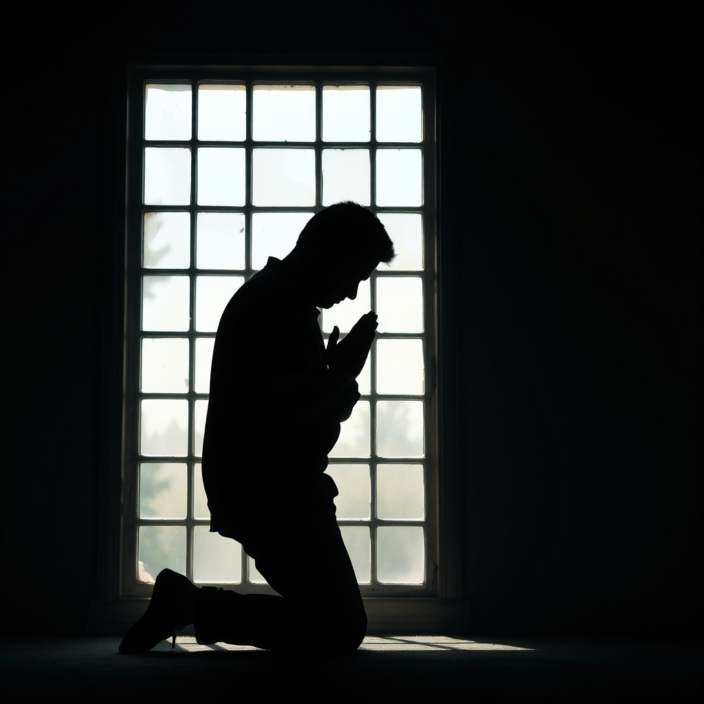 Silhouette praying man