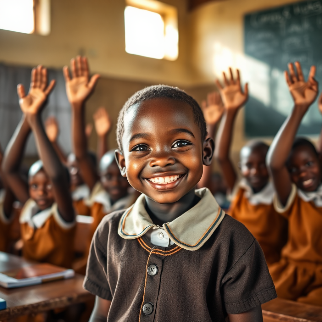 Children in a classroom learning happily