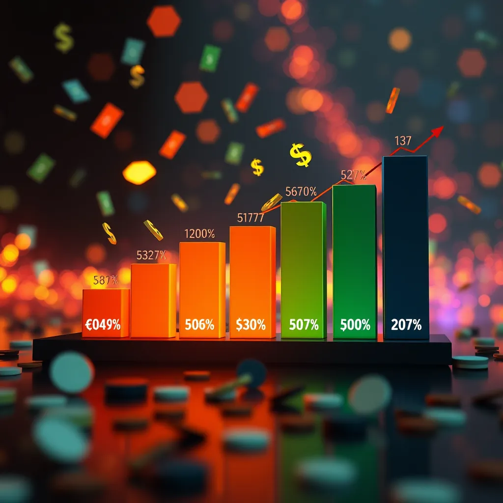 A visually striking image of a bar graph displaying different commission rates with an overlay of money symbols. The background should be engaging and dynamic, representing the potential financial growth through affiliate marketing.