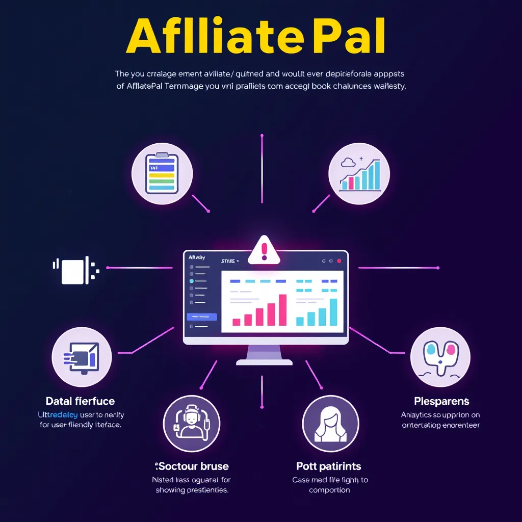 An infographic style image highlighting the unique features of AffiliatePal. Include icons and visuals for user-friendly interface, analytics graphs, and customer support with a contrasting color scheme to make the elements stand out.
