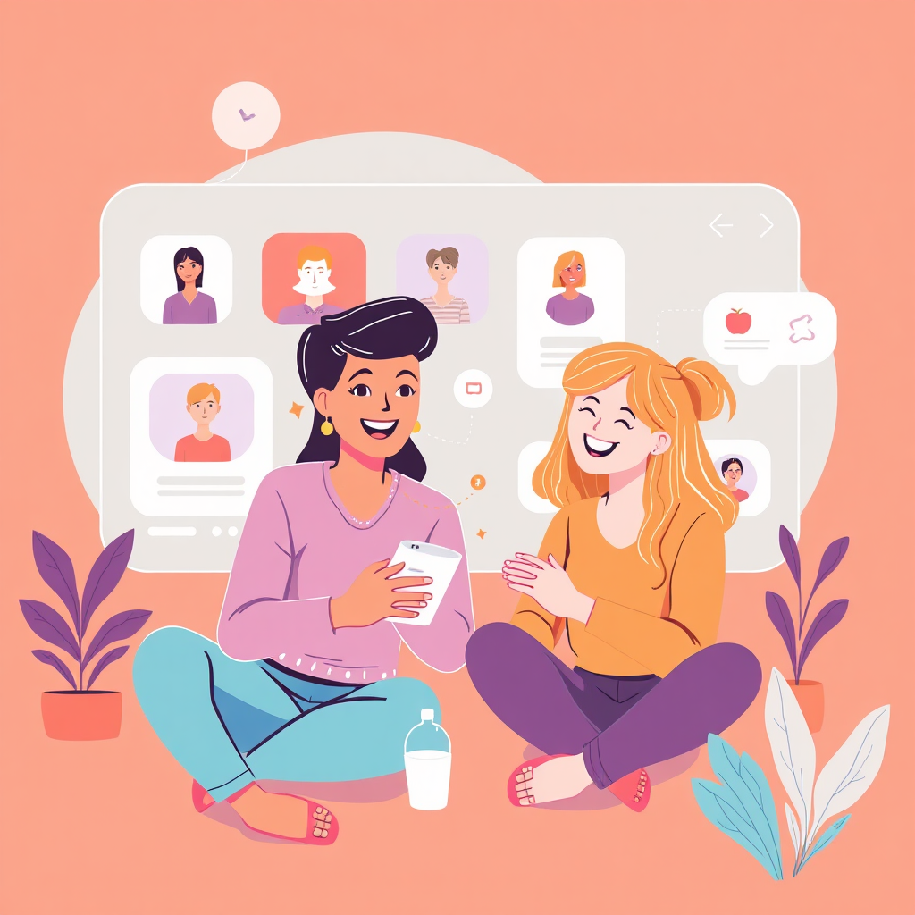 Illustrate users enjoying a smooth experience with Famous AI's platform, featuring bright, inviting interfaces demonstrating ease of use. The composition should include users interacting joyfully, with an emphasis on vibrant colors and a sense of modern design that makes learning and creating easy.