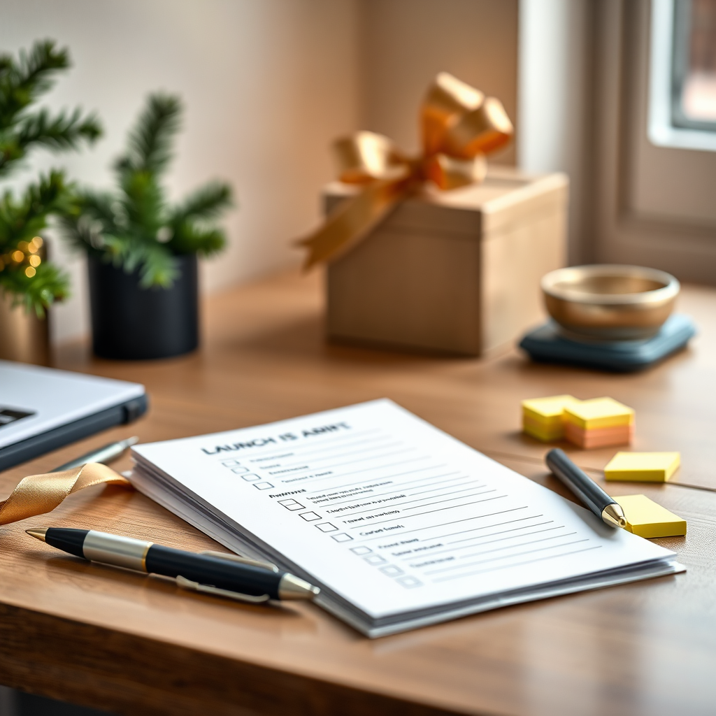 Launch checklist booklet with festive premium design