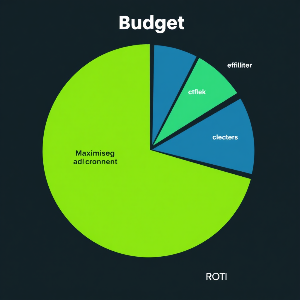 Create a stylized image depicting a budget pie chart with slices allocated to different TikTok ad campaign elements. The color palette should emphasize greens and blues, representing efficiency and control. The image should convey the idea of strategic budget allocation and maximizing ROI.