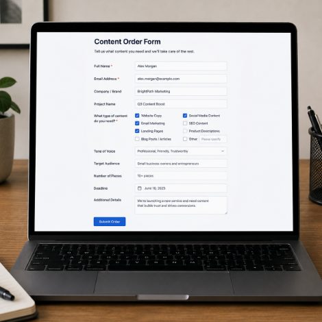 Laptop showing a content order form