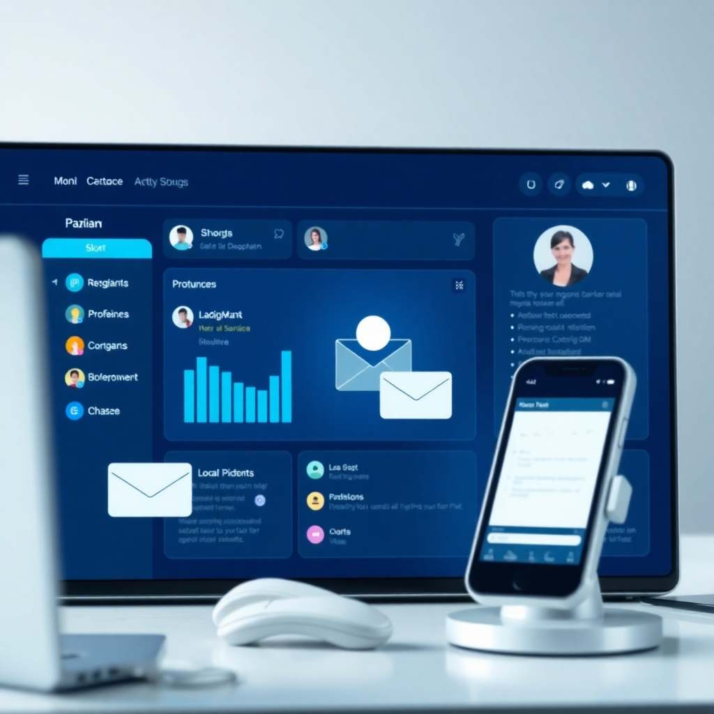 Create a photorealistic image showing a sleek AI dashboard with various communication channels (chat, email, phone) actively responding to customer inquiries.  The colors should be calm and professional, with soft lighting. The focus should be on the efficiency and seamless nature of the interaction.