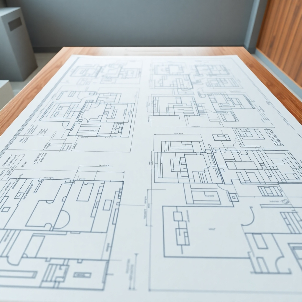 An ultra-detailed, hyperrealistic image of a meticulously designed set of accounting blueprints spread across a large drafting table under soft, diffused lighting. The blueprints should be incredibly detailed, showcasing intricate layouts of a modern accounting firm.  The color palette is primarily composed of crisp whites, blues, and greys with accents of warmer browns. The image should convey a sense of precision and organization, emphasizing the clear lines, labeled sections, and precise measurements.  Technical elements like scale bars, legend keys, and detailed annotations must be clearly visible.  The background should be slightly blurred, drawing focus to the sharp clarity of the blueprints.  The overall mood should be one of professional competence and accuracy. The camera angle should be directly overhead, providing a perfectly clear and unobscured view of the plans. The style should aim for a level of detail comparable to architectural renderings by Zaha Hadid Architects.  The textures should include the smooth paper of the blueprints, the polished wood of the drafting table, and the subtle grain of the surrounding walls. The resolution should be 8K, capturing every detail with utmost clarity.