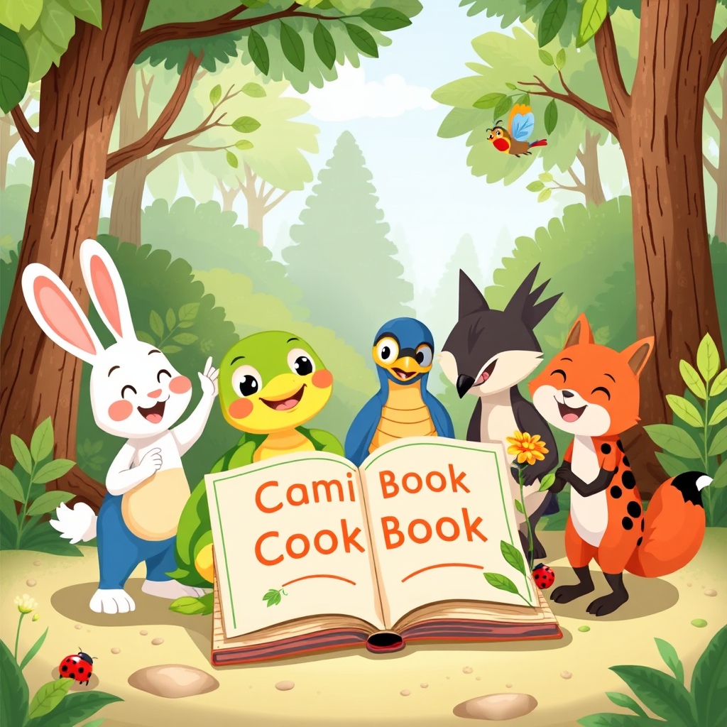Animal friends discovering the cookbook