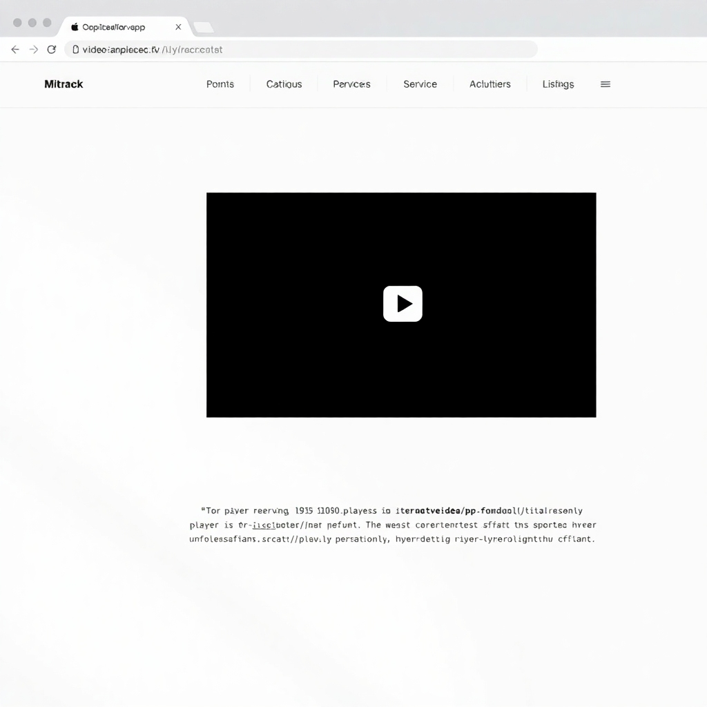 A clean, modern website interface showcasing a video player seamlessly embedded within the content. The player should have a minimalist design, and the code snippet `<script src="https://interactivevideoapp.com/js/interactive-player/build/interactive-player.min.js?v=1.0.15"></script>` should be subtly visible in the website's HTML source code, highlighted for emphasis. The overall mood should be one of simplicity and efficiency.