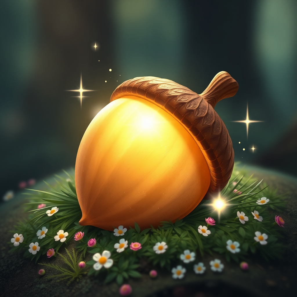 Illustration of a magical glowing acorn