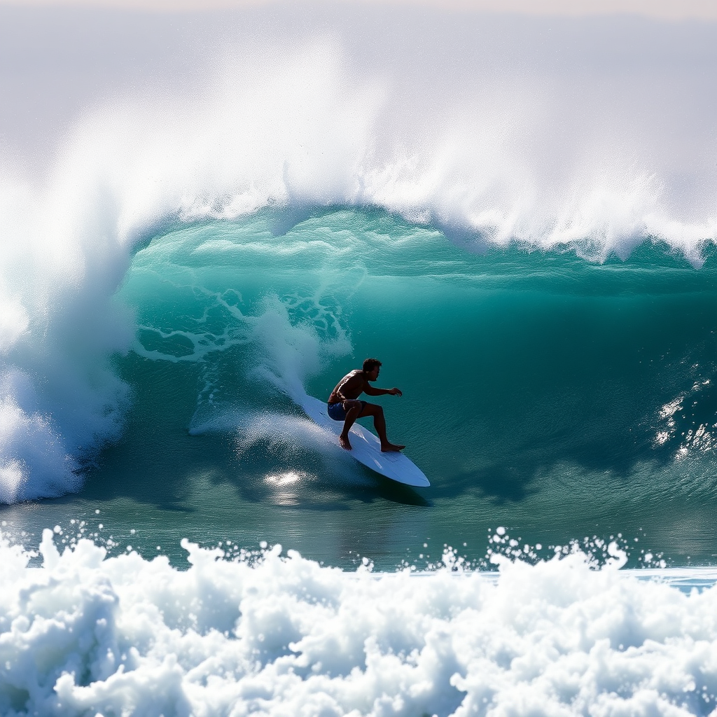 Surfer riding a large wave