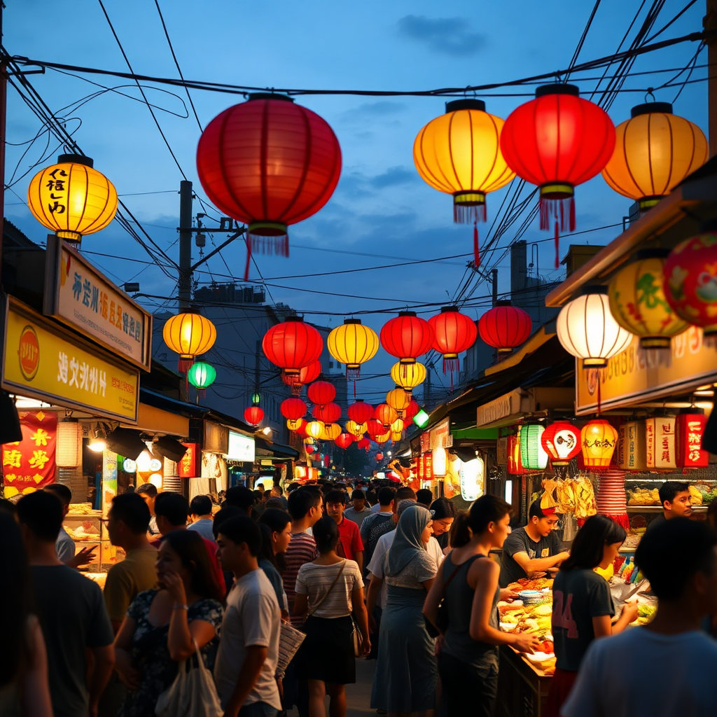 Street food market at dusk