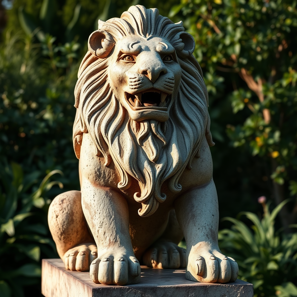Carved stone lion statue
