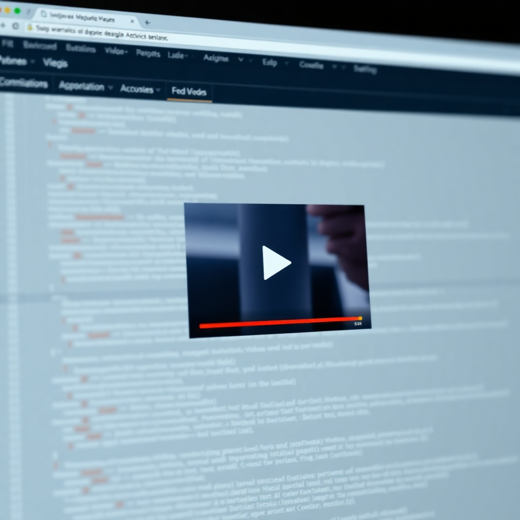 A photorealistic image of a clean, modern website interface showing a video player embedded within a webpage.  The player should have a prominent 'play' button and a visually appealing design. The background should subtly show lines of clean code in a text editor, suggesting easy integration. The overall mood should be one of simplicity and efficiency.
