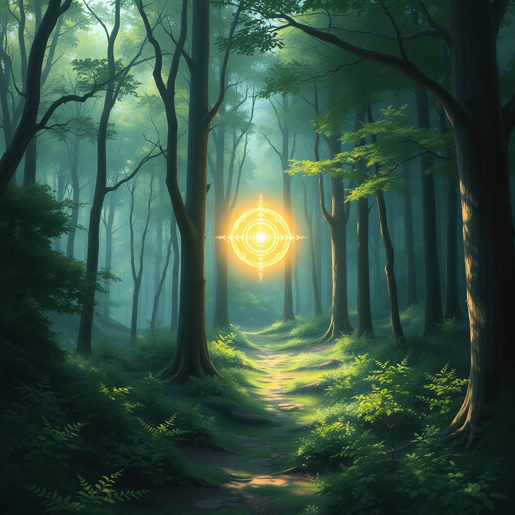 Example generated image of a glowing orb in a forest