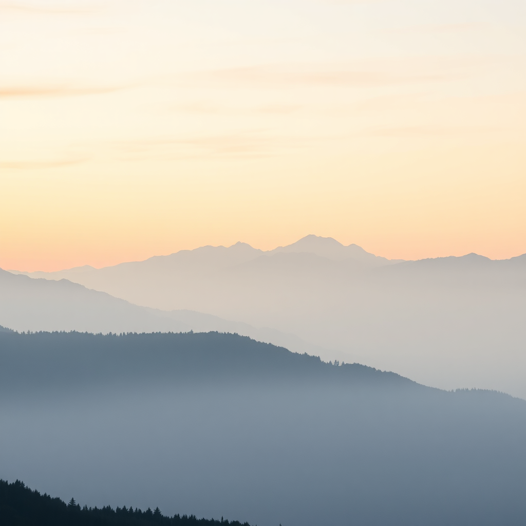 Misty mountain range at dawn