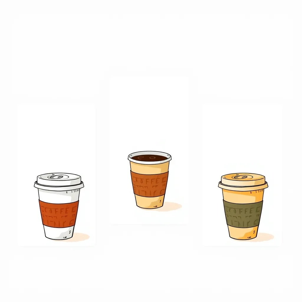 A series of three different social media posts featuring a hand-drawn illustration of a coffee cup. Each post uses a different color palette and style, showcasing the versatility of the illustration and the brand's unique personality.
