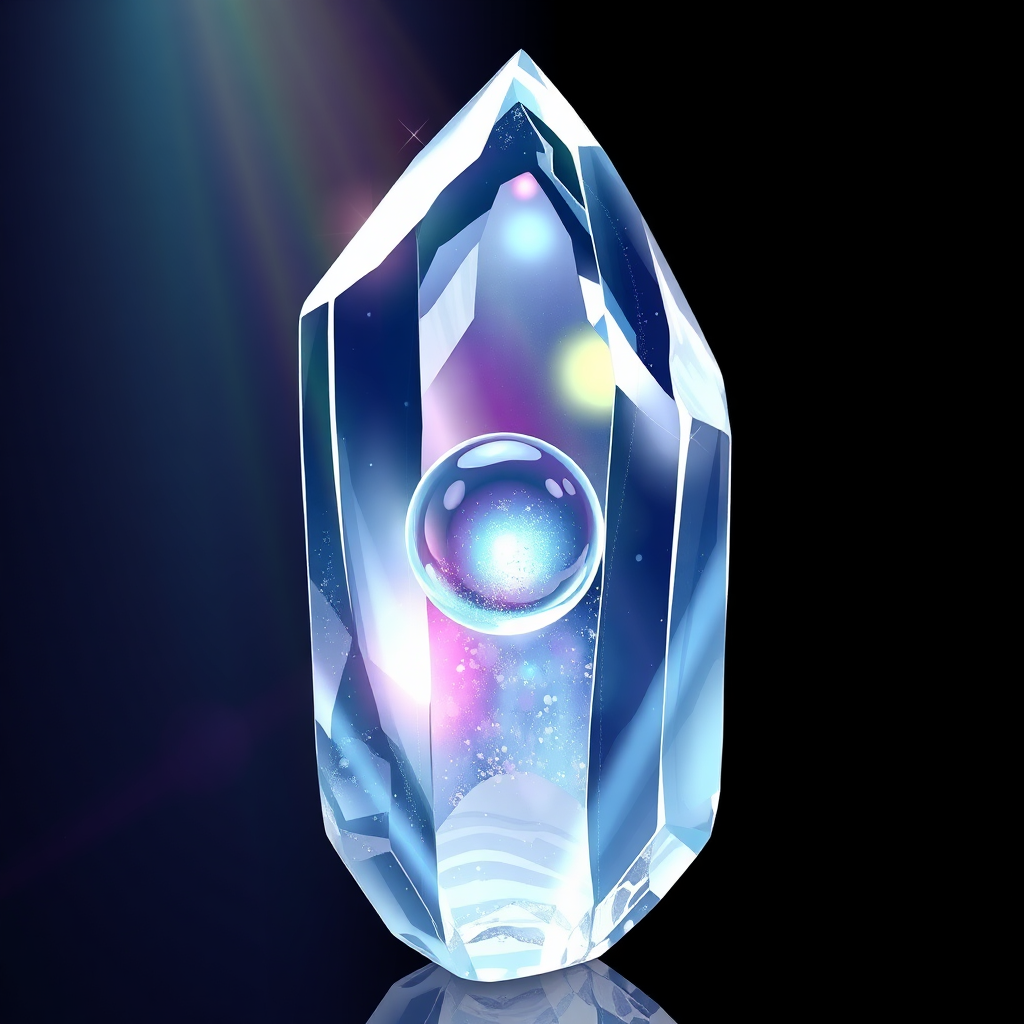 Illustration of a clear Quartz crystal with a water bubble inside