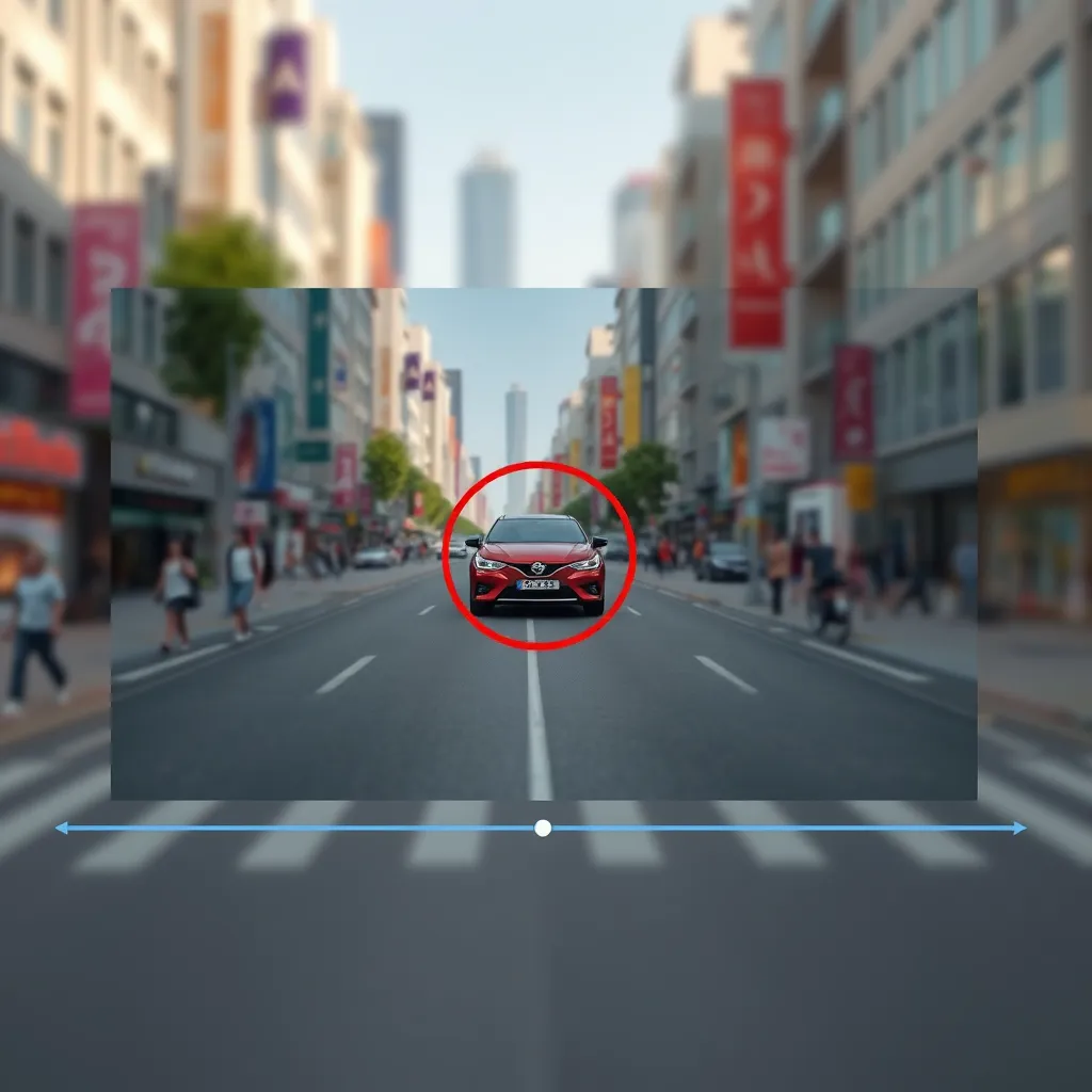 Arkaplanda dikkat dağıtan bir araba bulunan hareketli bir şehir sokağının videolarını gösteren bir video düzenlemesi değişiyor. Kırmızı bir daire arabayı vurgular ve ardından bu araba, AI nesneyi döndürmenin gücünü net, kusursuz bir arka planla incelemeyi başarır.