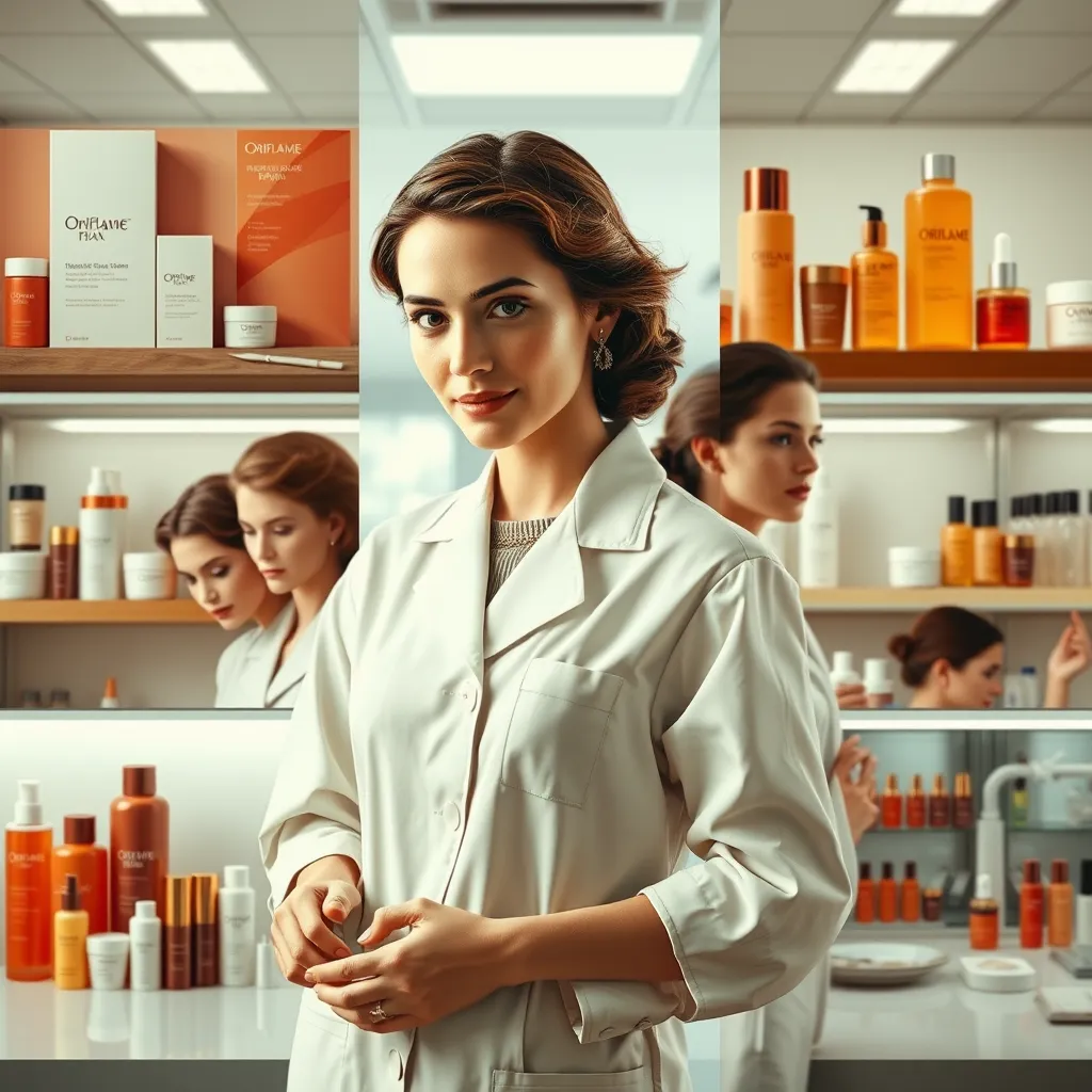 Oriflame'in ilk başlangıçlarından günümüz ürünlerine kadar yıllar içindeki evrimini gösteren eski bir fotoğraf montajı. Ürün ambalajlarının, modellerin ve araştırma laboratuvarlarının görüntülerini ekleyin. Genel ton ilerleme ve yenilik olmalıdır.