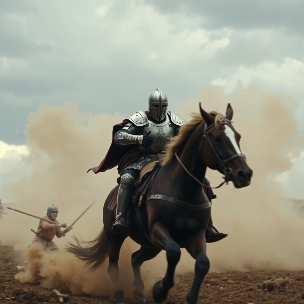 Knight charging on horseback in battle