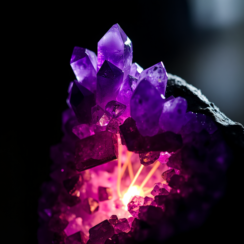 Raw Amethyst geode with purple crystals