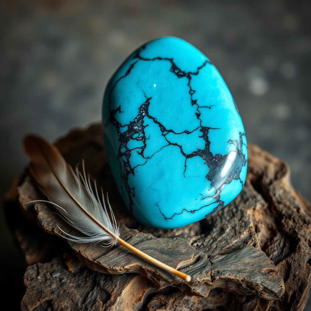 Polished Turquoise stone on weathered wood