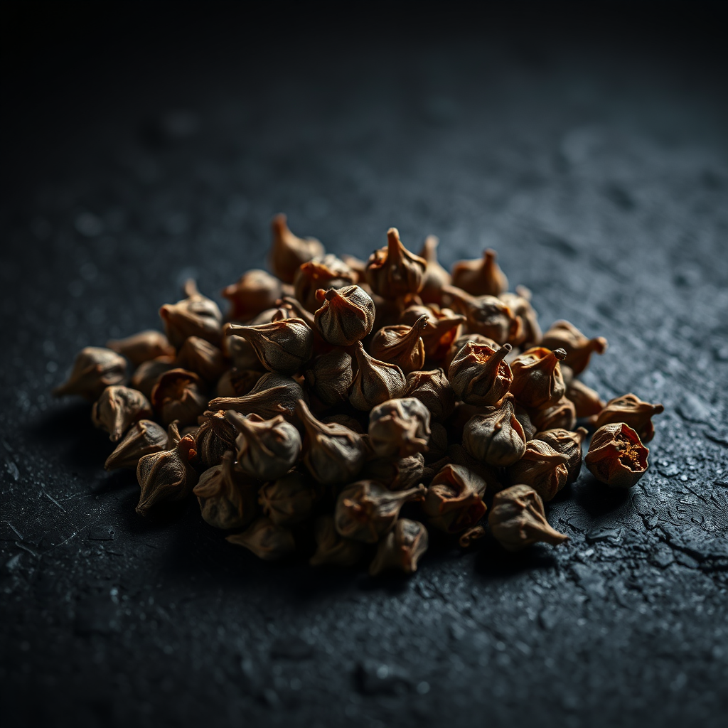 Macro shot of Sichuan peppercorns.