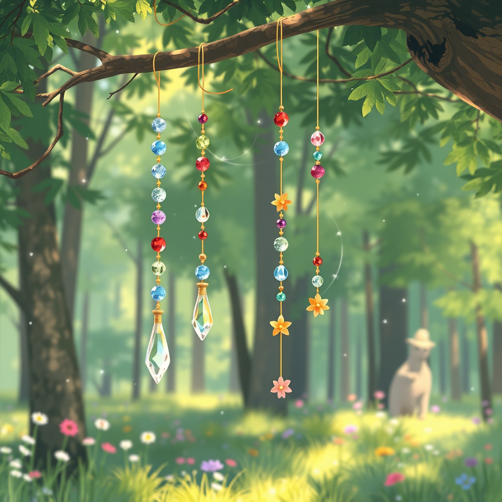 Illustration of magical forest wind chimes