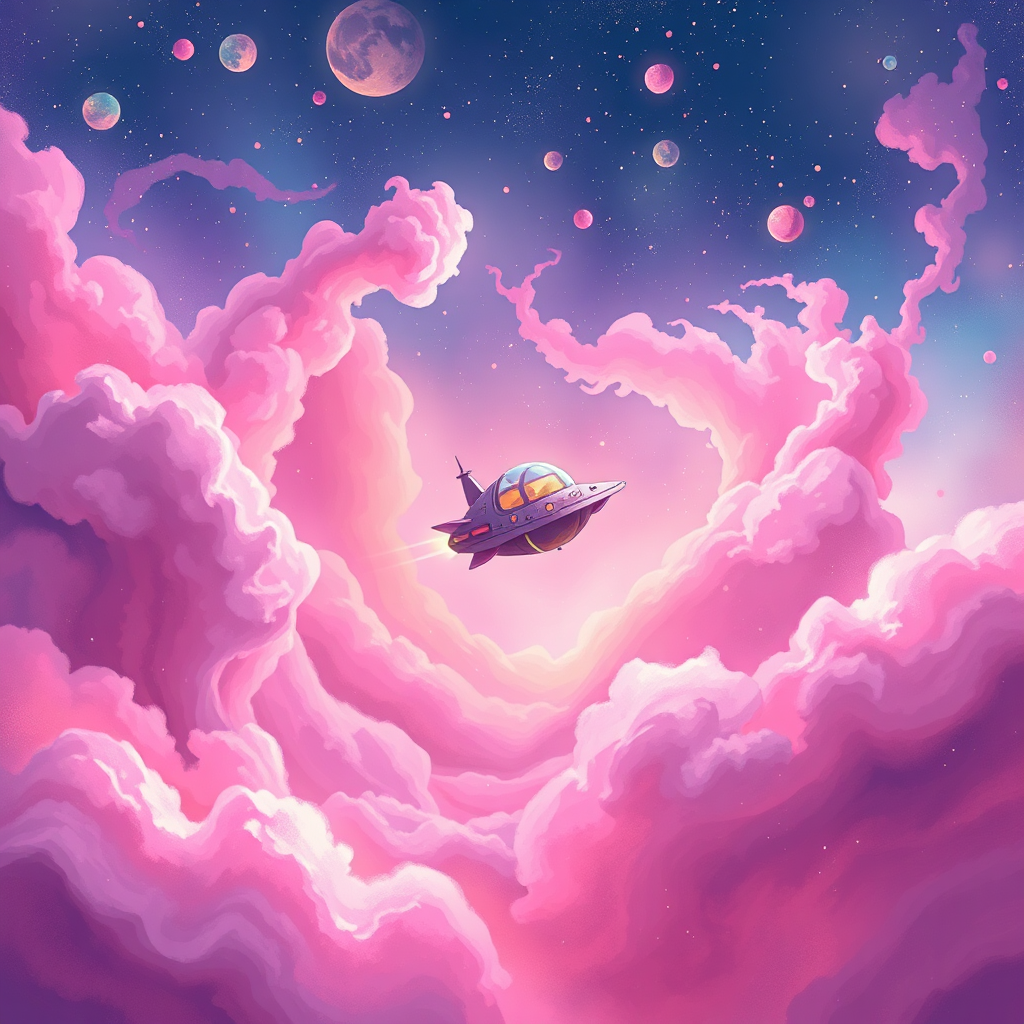 Spaceship in a colorful nebula