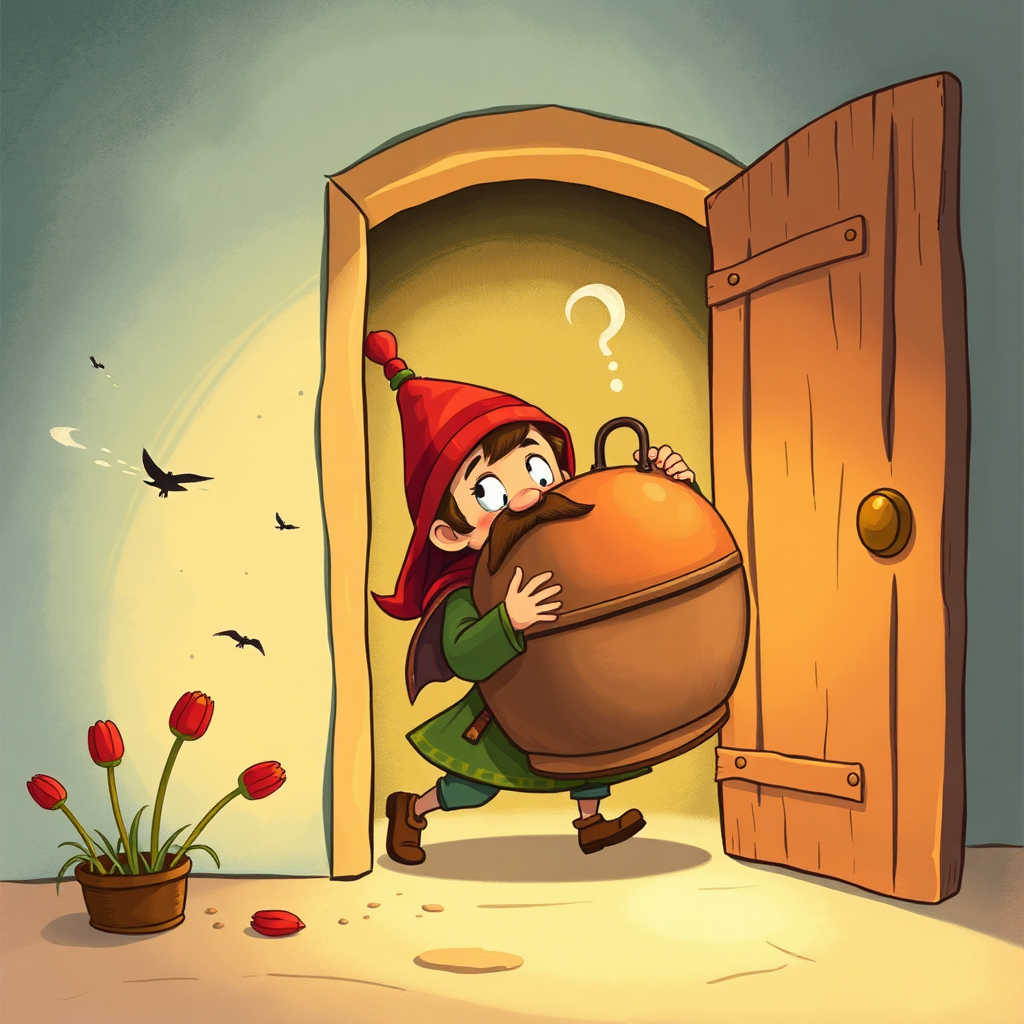 Nasrettin Hoca with a cauldron at a door