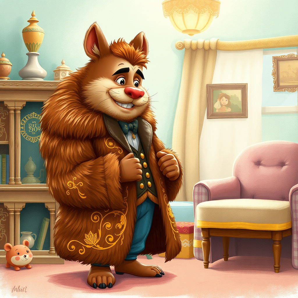 Nasrettin Hoca putting on his luxurious fur coat
