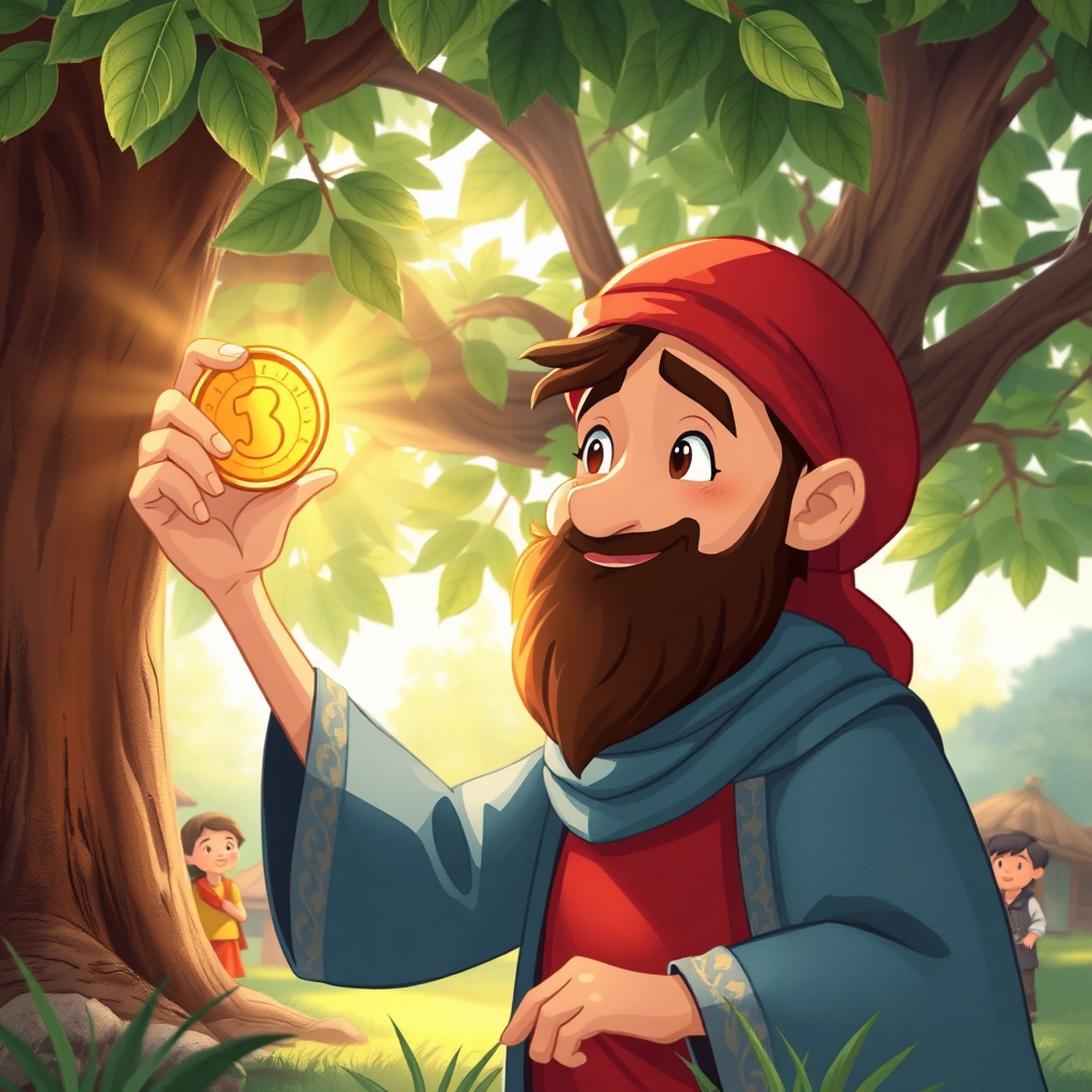 Nasrettin Hoca contemplating the gold coin