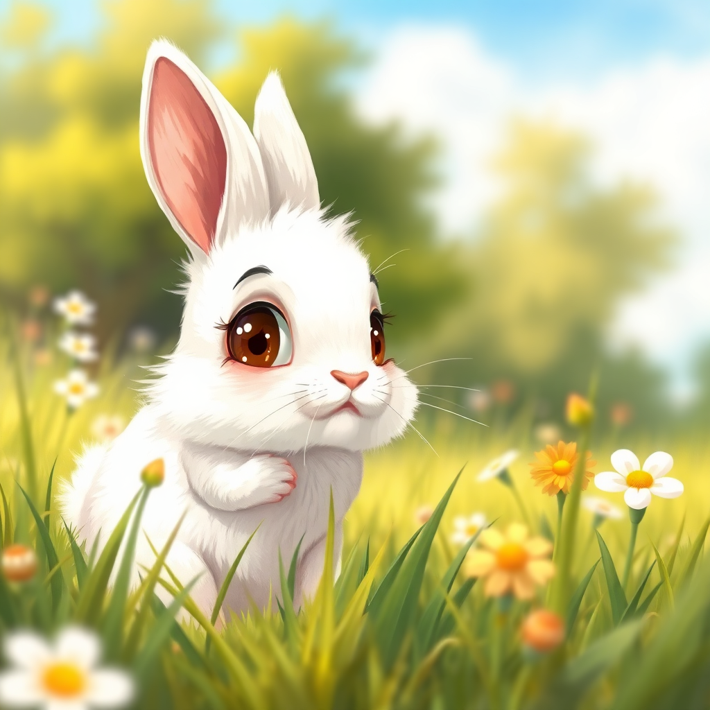 Thoughtful rabbit in a sunny meadow