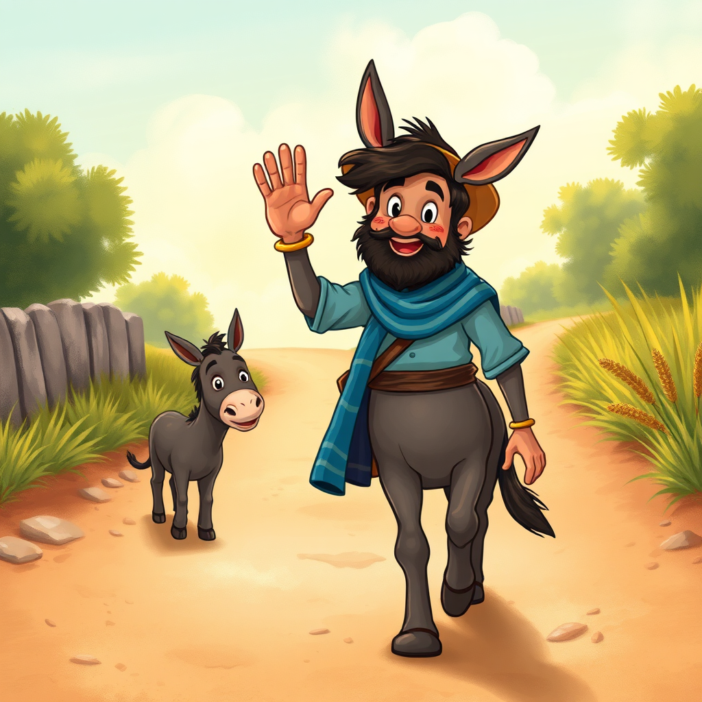 Nasrettin Hoca walks away, leaving the donkey behind