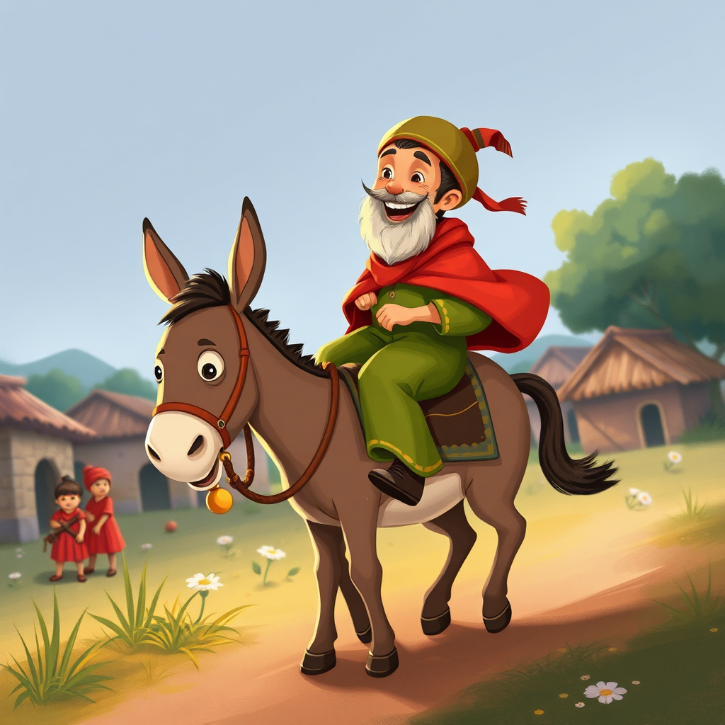 Nasrettin Hoca riding his donkey backwards