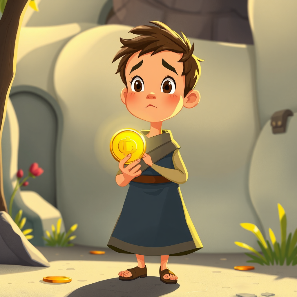 Villager holding a shiny gold coin