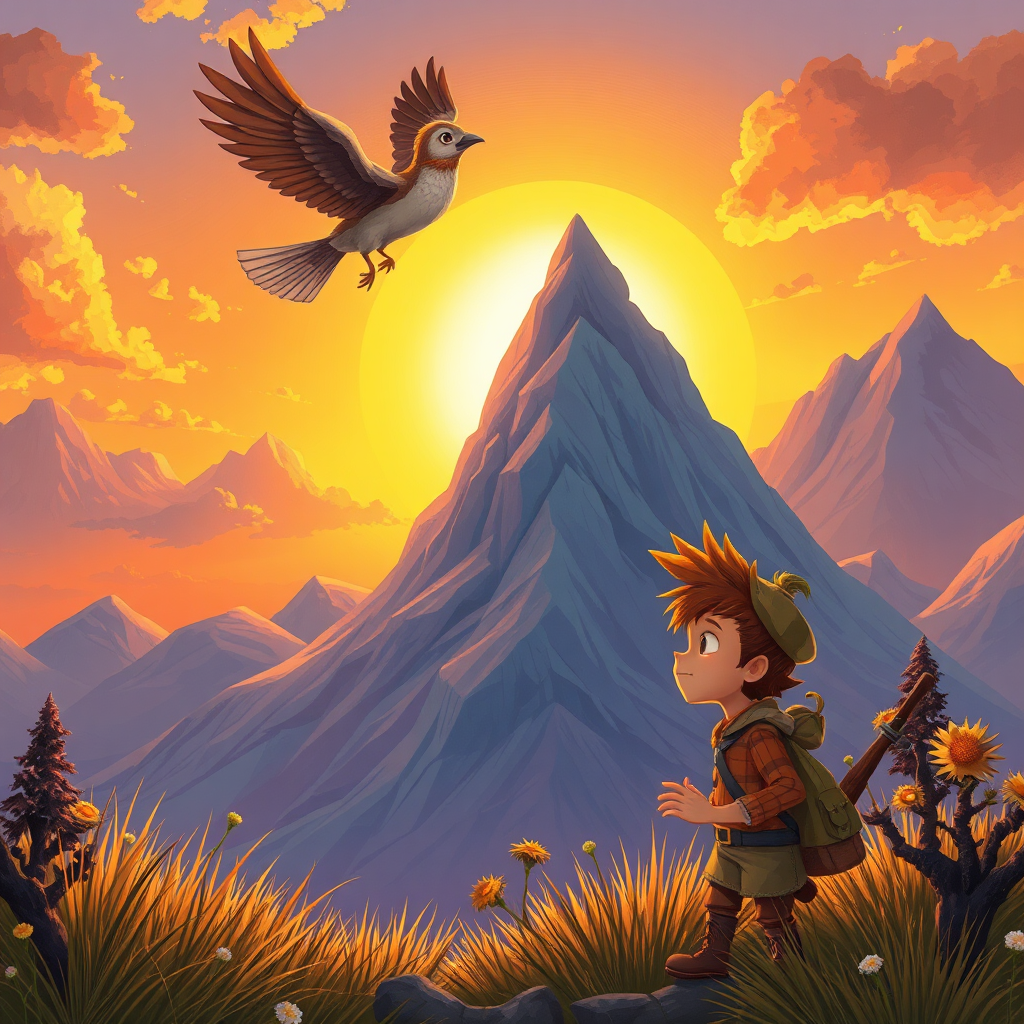 Bird flying towards a mountain peak with the final teaching