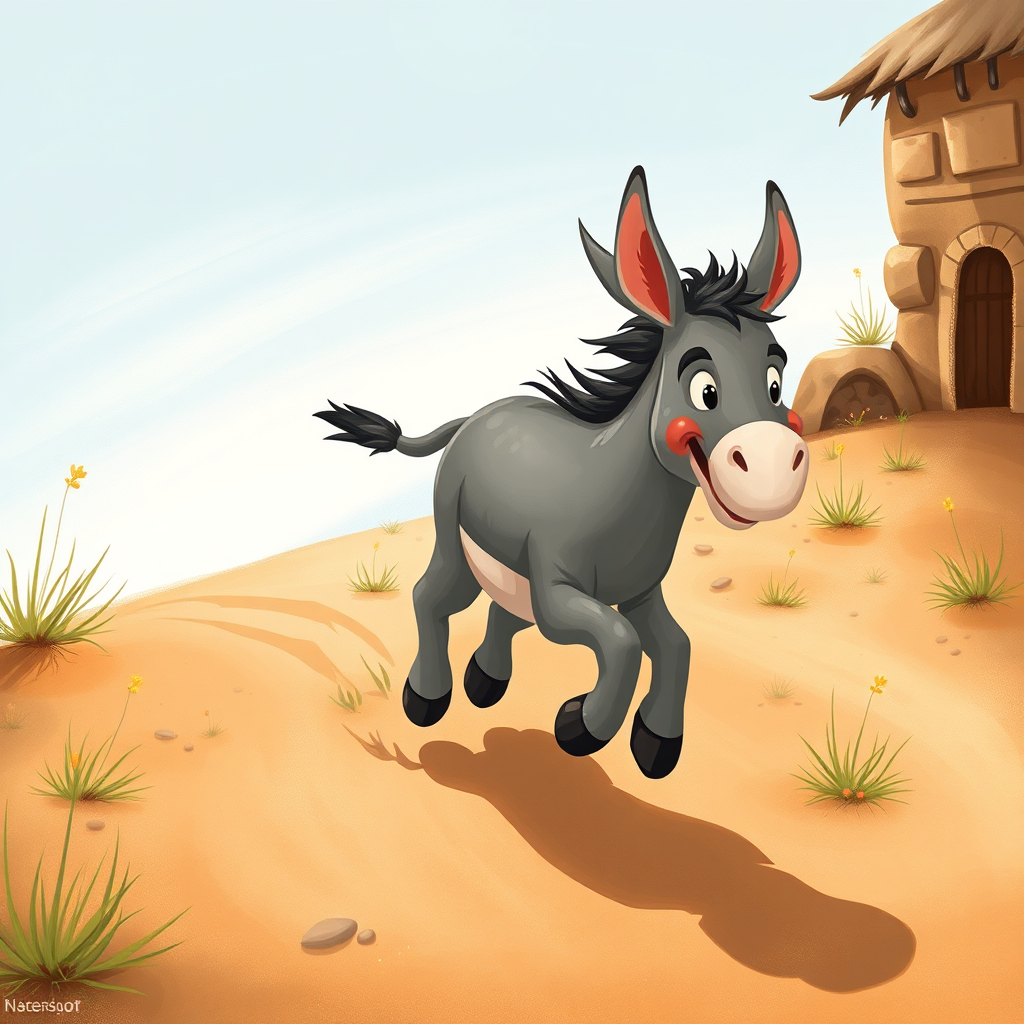 Donkey galloping happily after Nasrettin Hoca