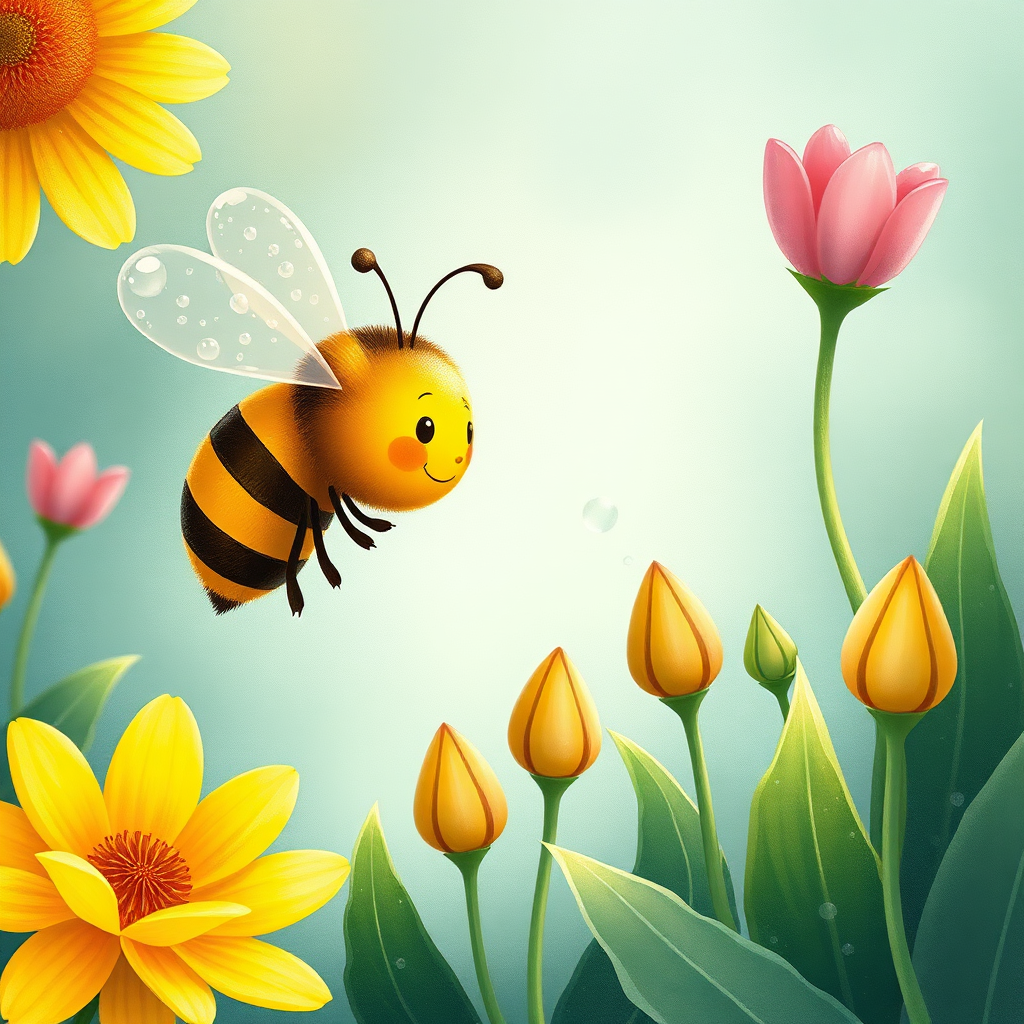 Maya the bee looking at flower buds